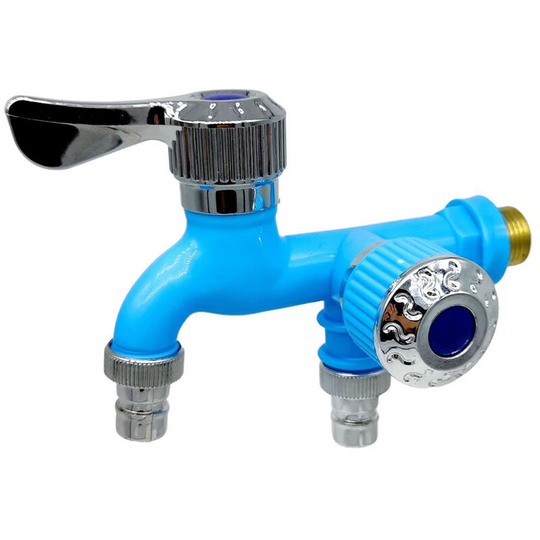 Dual Control Faucets Double Outlets Water Tap Universal Interface Connector Sink Faucets Home Bathroom Hose Irrigation, Blue - Blue