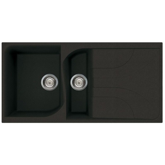 Ego 475 Granite Black Single & Half Bowl Reversible Drainer Sink - Reginox