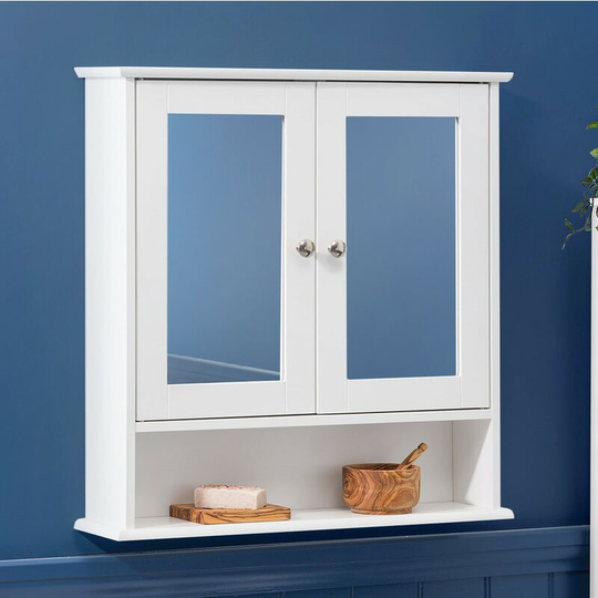White Double Mirrored Cabinet - White