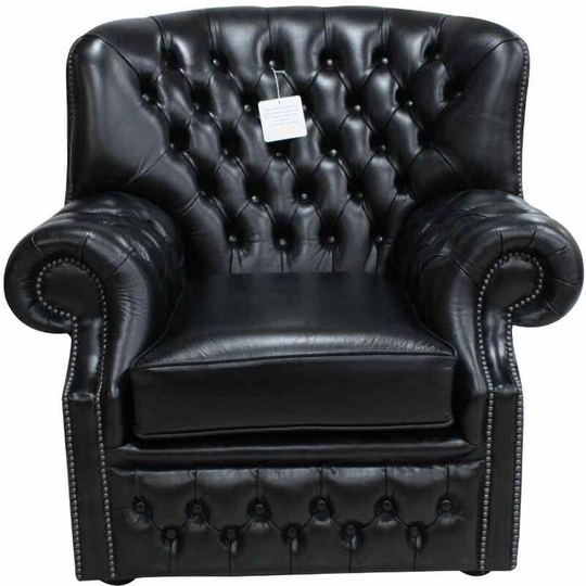 Black Leather Chesterfield Monks Armchair Old English
