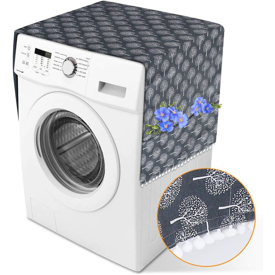 Protective Cover, Versatile Dust Cover, Protective Cover with Side Storage Pockets for Single Door Refrigerator Washing Machine (Small Tree on Black