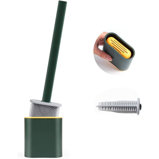 Toilet Brush, Toilet Brush, Silicone Toilet Brush, Hanging Broom, Toilet Brush, Long with Hygienic Holder with Water Filter Base and Quick Dry (Green)