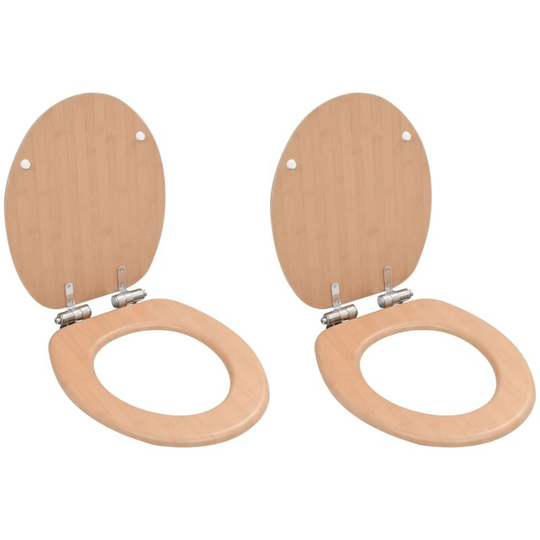 Wc Toilet Seats 2 pcs with Soft Close Lids mdf Bamboo Design - Brown
