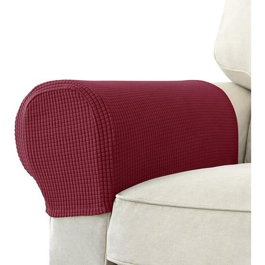 Set of 2 Jacquard Stretch Sofa Armchair Armrest Covers Anti-Slip Furniture Predector Armrest Slipcovers for Sofa Recliner Burgundy