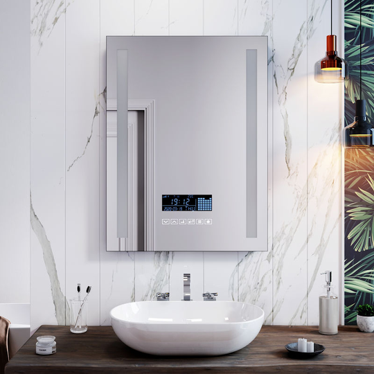 Illuminated led Light Bathroom Mirror Touch control | Anti-Fog | Clock Function | Bluetooth Audio | Shaver Socket | 600x800mm - Elegant