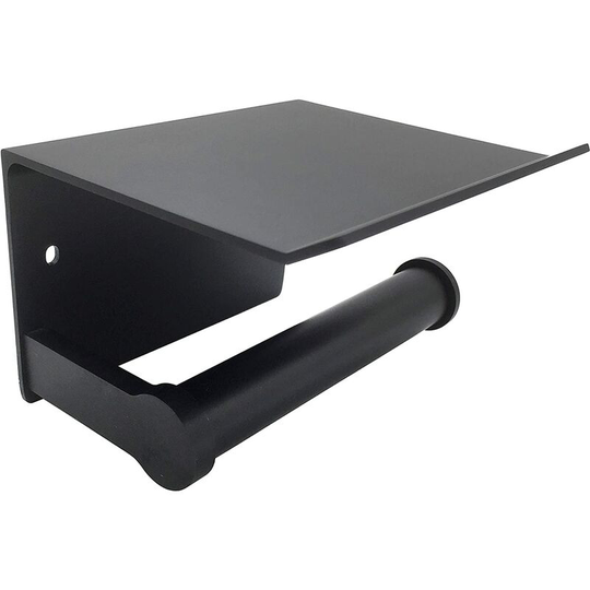 Toilet Paper Roll Holder, Bathroom Toilet Tissue Holder Wall Mount with Cell Phone Storage Shelf (Black)