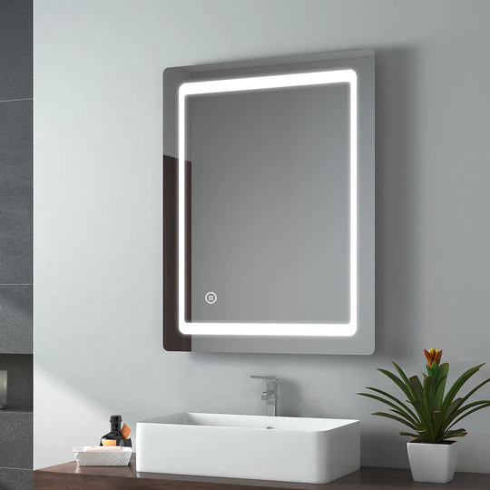 Bathroom Mirror With Lighting, Wall Mirror 80X60 Cm Led Bathroom Mirror With Touch, 3 Light Color 3000-6400K Bathroom Mirror With Light IP44 Energy Sa