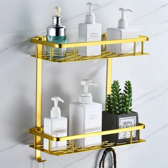 Shower Caddy No Drilling, Wall Mounted Bathroom Shelves Metal Shelves For Bathroom Storage Shower Shelf Organiser With Hooks, Adhesive Shower Basket F