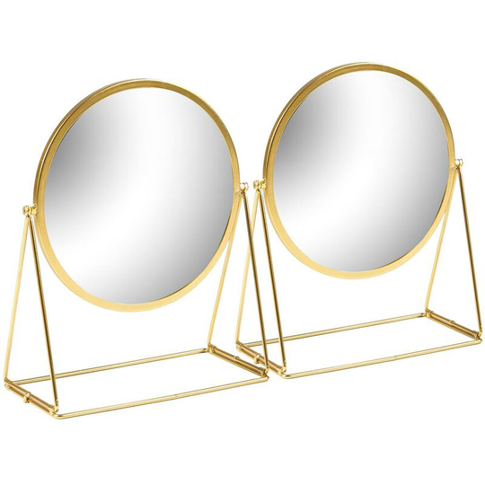 33 x 35cm Round Makeup Mirrors - Gold - Pack of 2 - Harbour Housewares