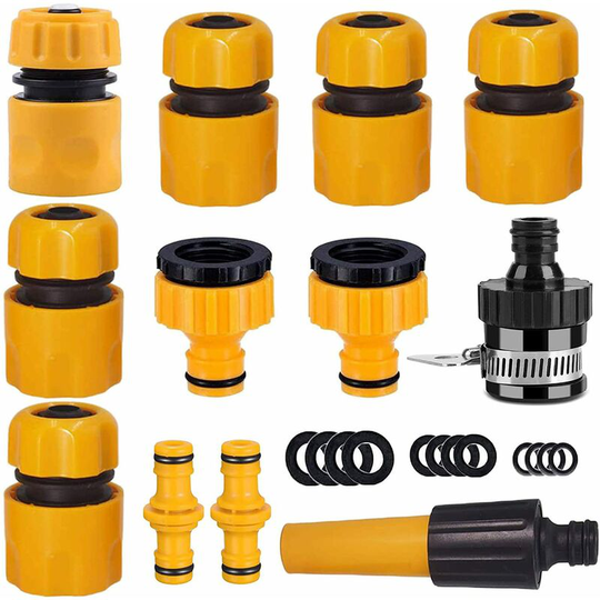 BR-Vie Hose Connector Set of garden hose connectors. nozzle, quick connector, waterproof connector, double male connectors, 1/2 and 3/4 inch size tap