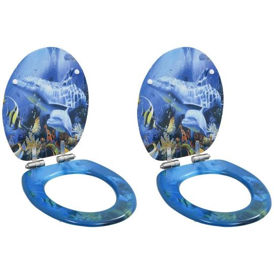 Wc Toilet Seats 2 pcs with Soft Close Lids mdf Dolphins Design