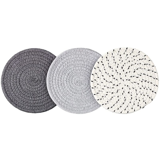 Pot Holders for Kitchen Trivet Set Cotton Thread Weave(Set of 3),Hot Pads for Kitchen Trivets for Hot Dishes Hot Pots and Pans by Diameter 18cm Grey