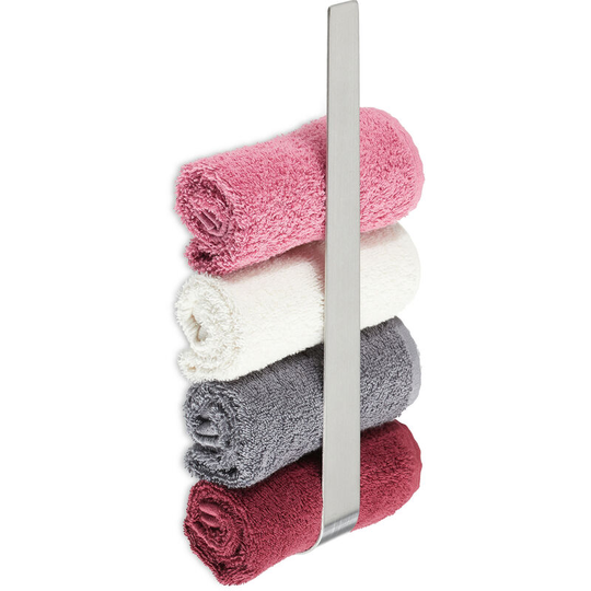Towel Storage Rail for Bathroom, Stainless Steel, 36 cm, Without Drilling, Self-Adhesive to the Wall, Silver - Relaxdays