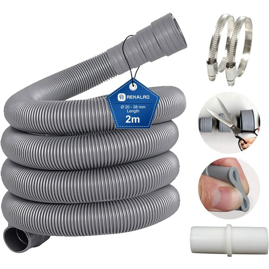 Rhafayre - 2m washing machine hose dirty water drain hose with drain hose connection and 2 clamps 20mm drain hose extension for washing machine