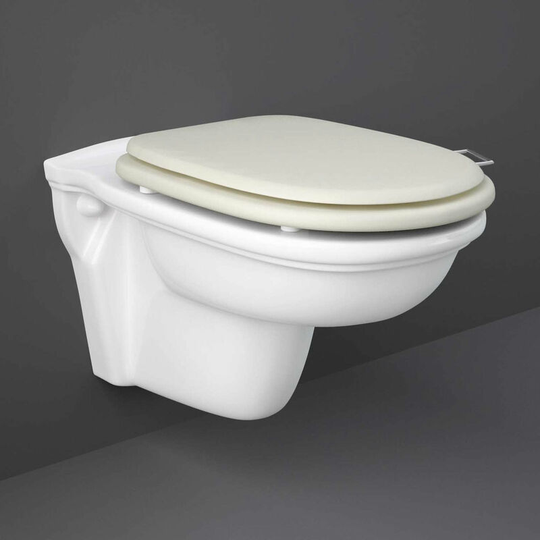 Rak Ceramics - rak Washington Rimless Wall Hung Toilet 560mm Projection - Greige Soft Close Wood Seat