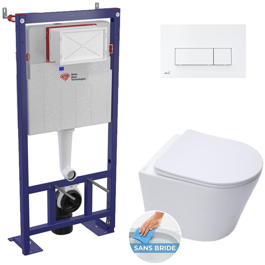 Swiss Aqua Technologies Self-supporting toilet set +sat Infinitiorimless wc +Soft close seat + White flush plate(SMART-Infinitio-4)