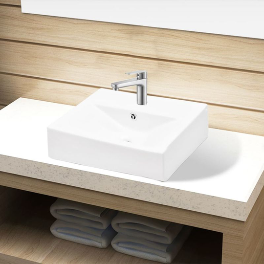 Ceramic Bathroom Sink Basin Faucet/Overflow Hole White Rectangular VD04210