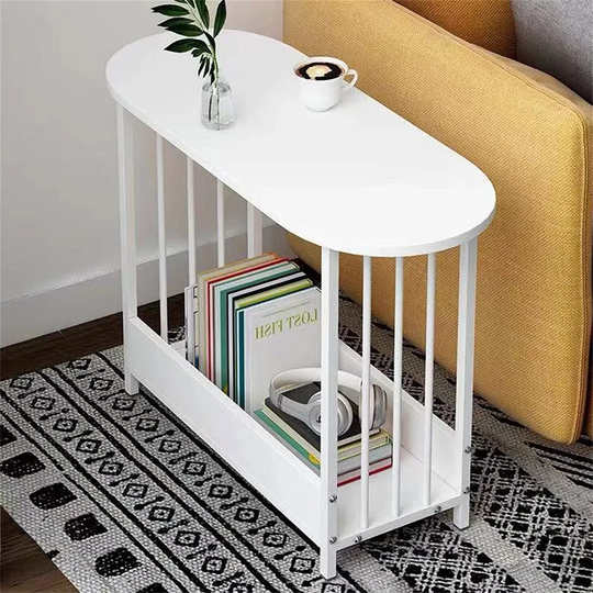 Small End Table Oval Side Table For Small Spaces, White Sofa Side Table For Living Room Balcony Reception, Slim Coffee Table Modern Nightstand With St