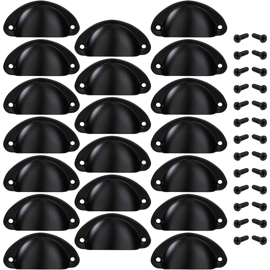 Sunflowergb - Drawer Pull Knob Shell Door Handle Shell Shape Decoration Door Furniture Drawer Cabinet Cupboard with Screws 20 Pieces Black