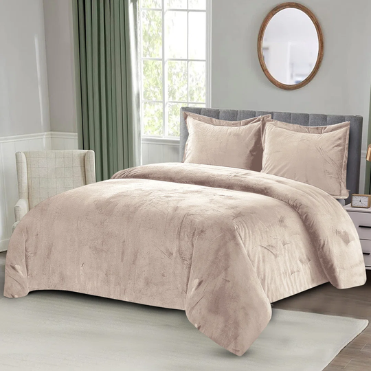 Cozine Crushed Velvet Quilted Duvet Cover Set with Pillow cases