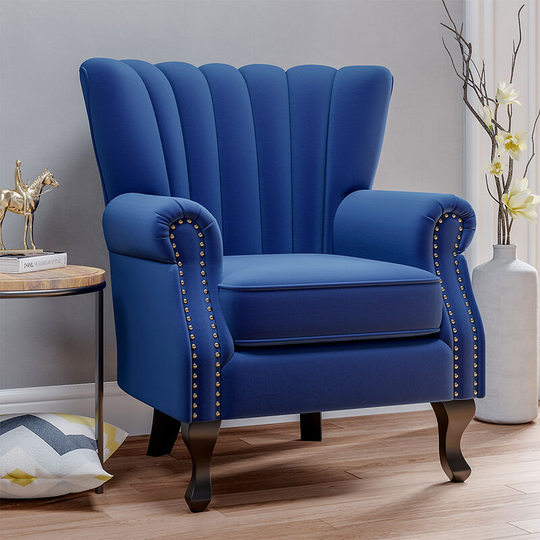 Blue Velvet Armchair Sofa Chair with Black Legs - Livingandhome