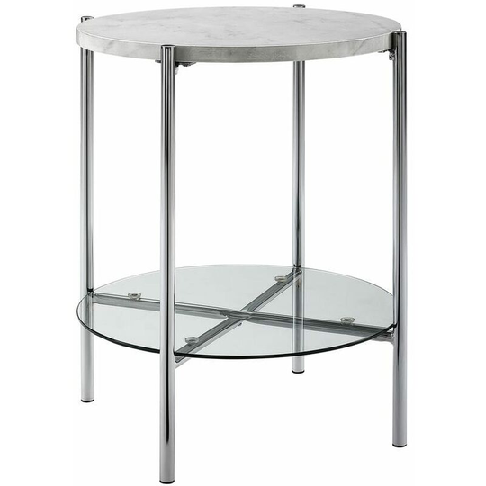 simpa 22" White Marble Top Round Modern Side Table Chrome Legs