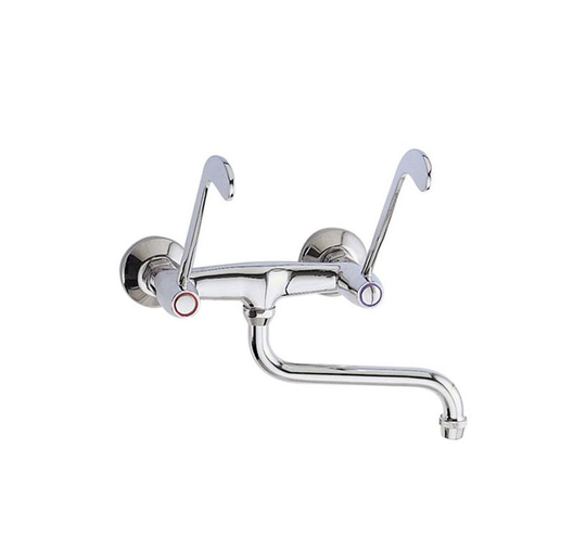 Long Levers + 'S' Spout Chromed Wall Mounted Mixer Tap Faucet Disabled Mobility