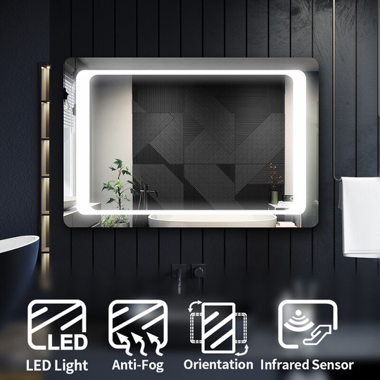 Elegant - Bathroom Mirror Anti-Fog Illuminated led Copper-Free Silver Mirror Wall Mounted 900x600mm Mirror with Infrared Sensor