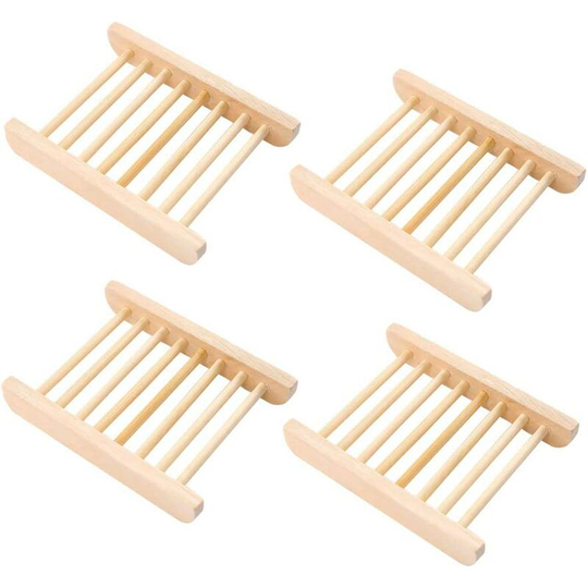 Perlerare - Wooden Soap Box (4 Units) Natural Wood Soap Dish Soap Holder Bath Dish Sink Water Drain, Natural Wood Soap Dish Handmade Soap Box