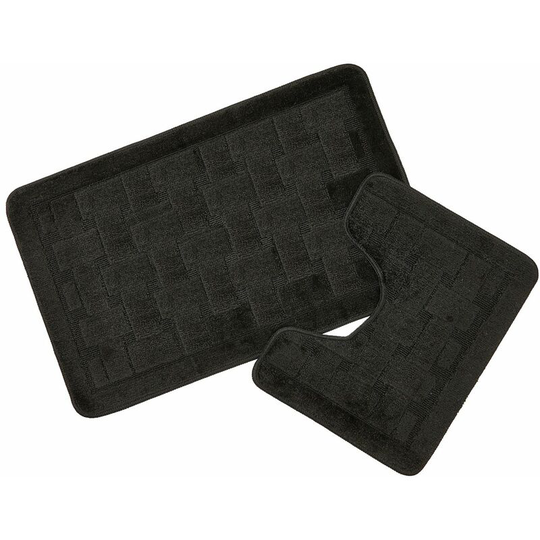 Bath & Pedestal Mat / Rug Set 2 Piece Black Shell - Black