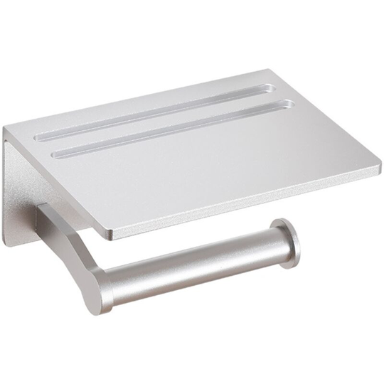 Toilet Paper Holder with Shelf, Rustproof Silver Aluminum Toilet Roll Holder with Cell Phone Storage Shelf for Bathroom, 3M Self Adhesive No Drilling