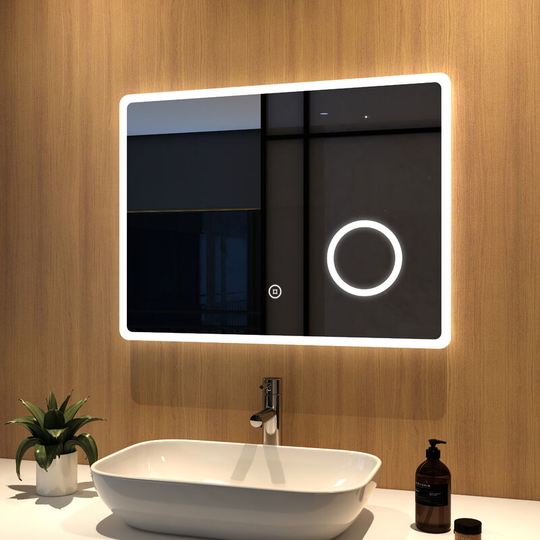 Led Bathroom Mirror 80x60cm Illuminated Vanity Mirror with Touch, Demister, 3x magnifier & Shaver socket - 80x60x5cm | Touch + Demister + Shaver
