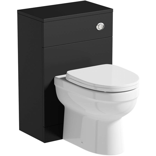 Lea soft black slimline back to wall unit 500mm and Eden back to wall toilet with seat - Black - Orchard