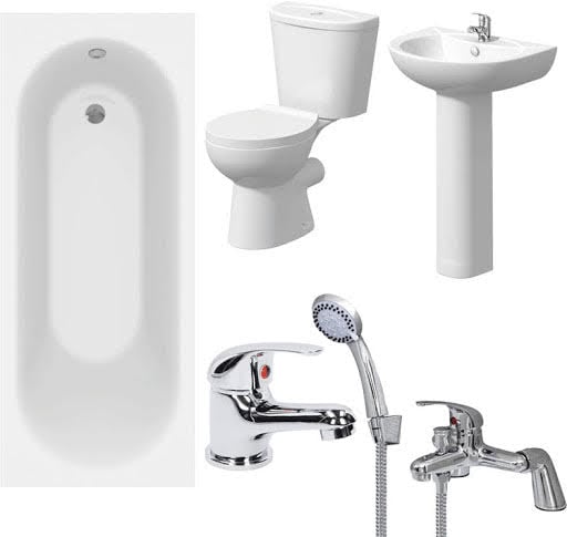 Bathroom Suite with Bath, Close Coupled Toilet, Basin & Taps - 1500mm