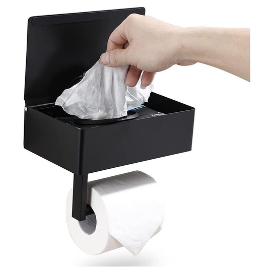 Toilet Paper Holder with Shelf - Disposable Wipes Dispenser and Storage Fits Any Bathroom, Keep Your Wet Wipes Hidden - Stainless Steel Wall Mounted