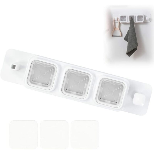 Triple Adhesive Kitchen Towel Holder, Tea Towel Holder Without Drilling, Self Adhesive Towel Holder, Hook Clip Holder, for Bathroom (White)