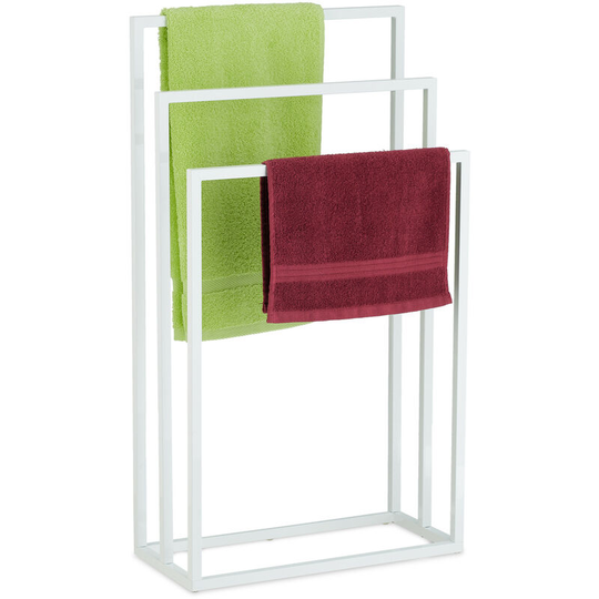 Relaxdays - Towel Rack, 3 Rails, Steel, h x w x d: 82.5 x 46 x 21 cm, Standing Towel Holder, Steel, White