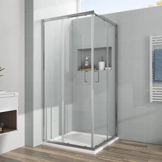 75 x 75 x 185cm Shower Cubicle, Double Sliding Door, Corner Entry Shower Enclosure