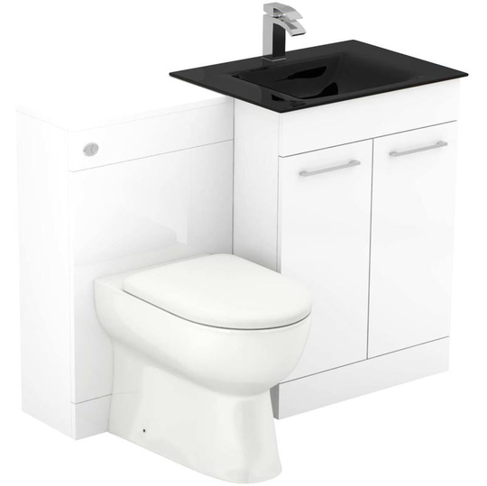 Venice Mono Anthracite Glass 1100mm 2 Door Gloss White Vanity Unit Toilet Suite - White Gloss