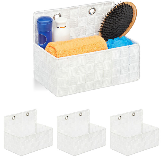 Set of 4 Hanging Storage Baskets, Bathroom Organiser Box, Hallway, Bedroom, Sorter HxWxD: 20x25x15 cm, White - Relaxdays
