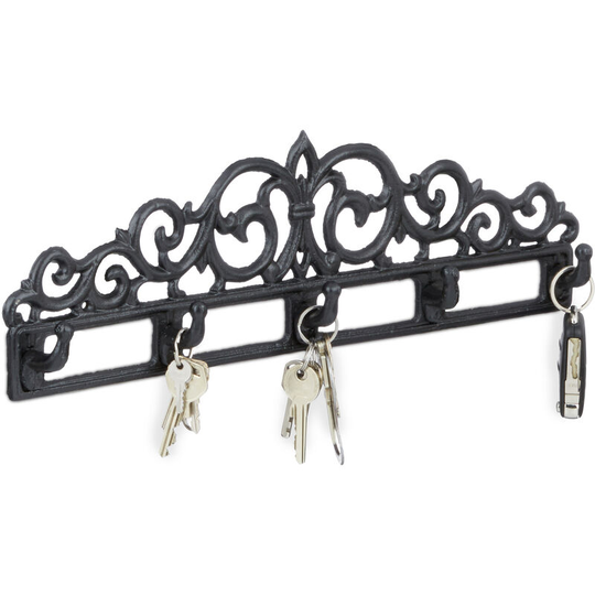 Relaxdays - Cast Iron Wall Coat Rack, 5 Hooks, Antique Cottage-Style, HxWxD: ca 13.5 x 42 x 4 cm, Black