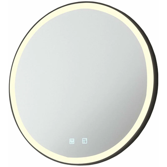 Loops - 600mm IP44 matt black Round led Bathroom Mirror & Demister Tunable White Border