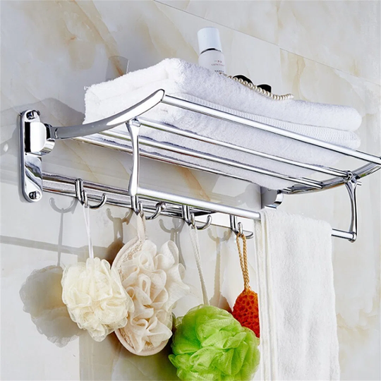 Stainless Steel Wall Mounted Bathroom Towel Rack Brushed Towel Shelf Towel Holder Hotel Rail Shelf Storage Holder For The Bathroom (Size:50 * 25 * 10