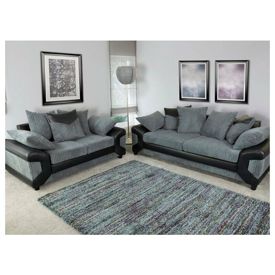 Rio 3 & 2 Seater Jumbo Cord Fabric Sofa Set - Black & Grey