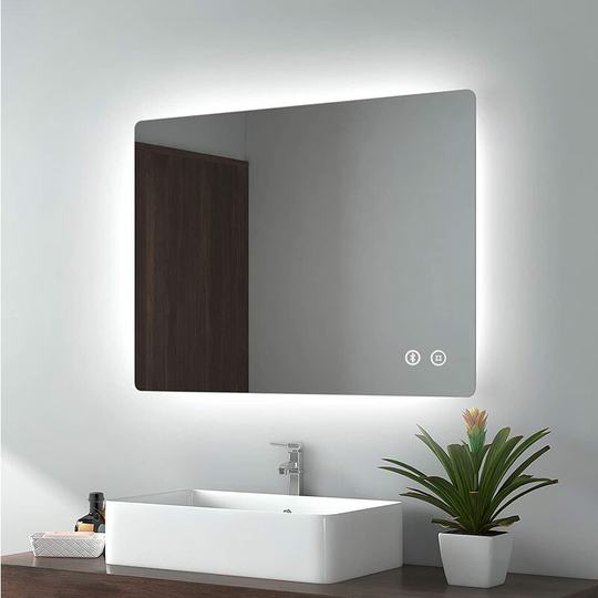 Backlit Illuminated Bathroom Mirror with Lights 600x800mm,Vanity Mirror with led Lights and Demister Pad and Bluetooth Speaker and Shaver Socket