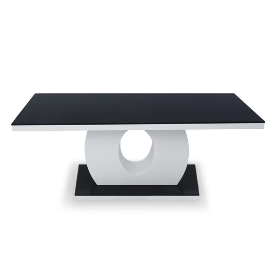 White High Gloss Coffee Table With Black Tempered Glass Top And Base