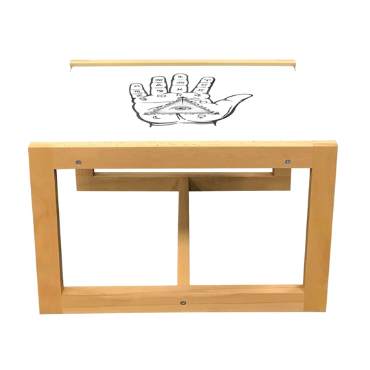 Palmistry Coffee Table, Psychic Hand Pattern With Magic Eye Alchemy Signs Hand Drawn, Acrylic Glass Center Table With Wooden Frame For Offices Dorms C