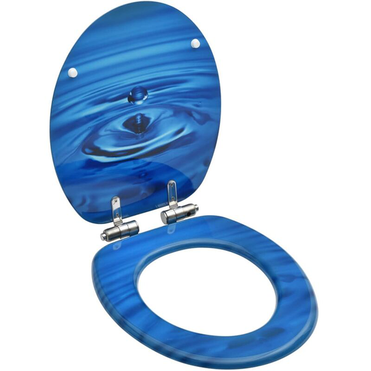 Wc Toilet Seat with Soft Close Lid mdf Blue Water Drop Design - Blue