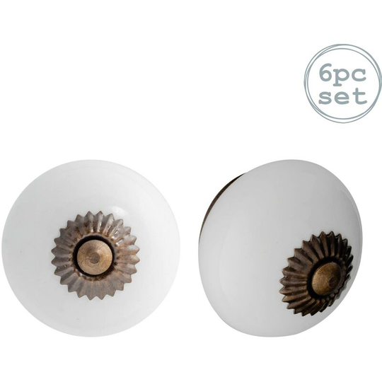 Round Ceramic Cabinet Knobs - White - Pack of 6 - Nicola Spring