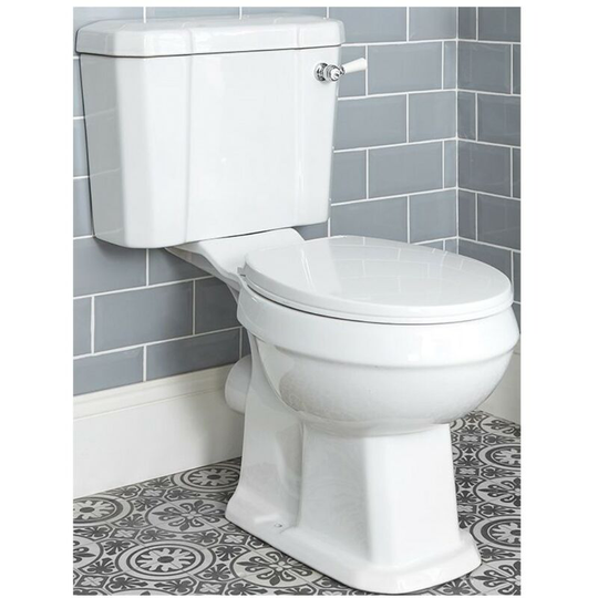 Milano - Richmond - White Ceramic Traditional Close Coupled Bathroom Toilet Pan wc and Cistern with White Wooden Seat
